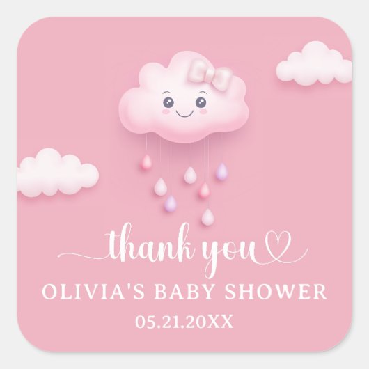 Op Cloud Nine Modern Roze Meisje Baby shower Vierkante Sticker (Voorkant)