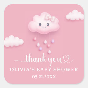 Op Cloud Nine Modern Roze Meisje Baby shower Vierkante Sticker