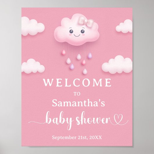 Op Cloud Nine Modern Roze Meisje Baby shower welko Poster (Voorkant)