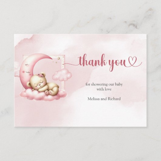 Op Cloud Nine Modern Roze Meisje beer Dank je Informatiekaartje (Voorkant)