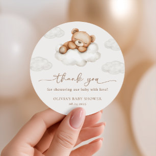 Op Cloud Nine Neutrale Teddydbeer Baby Shower Favo Ronde Sticker