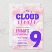 Op Cloud Nine Pink 9e verjaardagsfeestje Kaart (Voorkant)