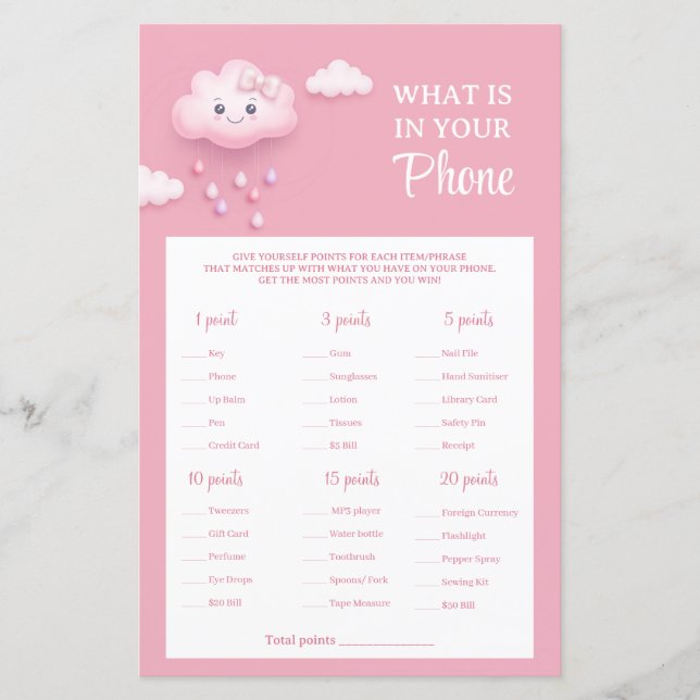 Op Cloud Nine roze meisje Wat is in je telefoon sp (Voorkant)