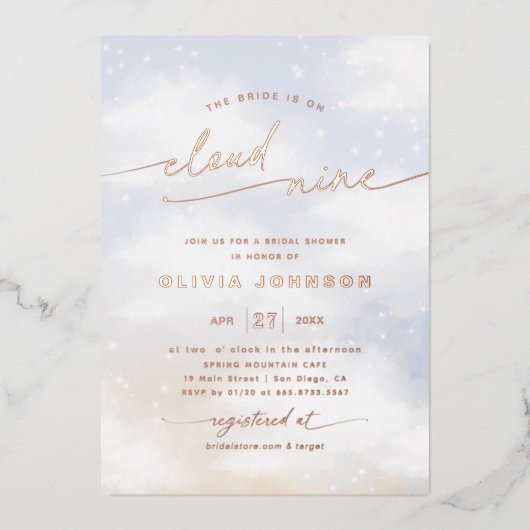 Op Cloud Nine Vrijgezellenfeest Folie Uitnodiging (Voorkant)