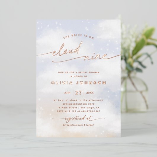 Op Cloud Nine Vrijgezellenfeest Folie Uitnodiging (Staand Voorkant)