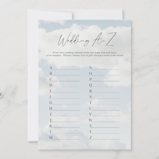Op Cloud Wedding A-Z alfabet spel Kaarten (Voorkant)