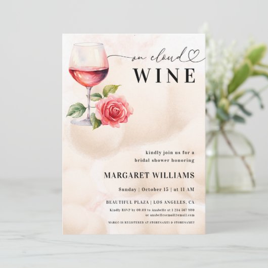 Op Cloud Wine Thema Hart Script Vrijgezellenfeest Kaart (Staand voorkant)