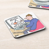 Op Computer Online Banking Funny Cartoon Bier Onderzetter (Linkerzijde)