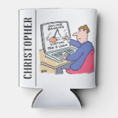 Op Computer Online Banking Funny Cartoon Blikjeskoeler (Voorkant)