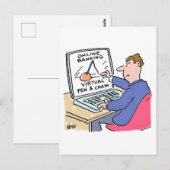 Op Computer Online Banking Funny Cartoon Briefkaart (Voorkant / Achterkant)