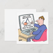 Op Computer Online Banking Funny Cartoon Feestdagenkaart (Voorkant / Achterkant)