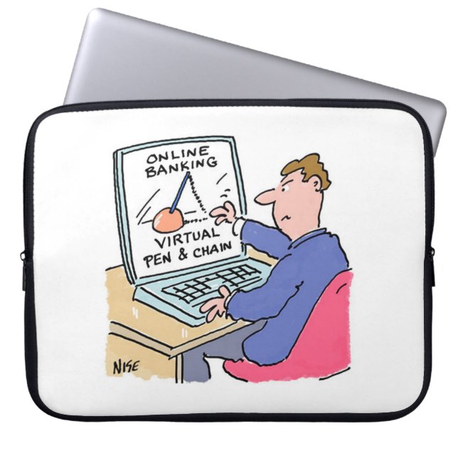 Op Computer Online Banking Funny Cartoon Laptop Sleeve (Voorkant)