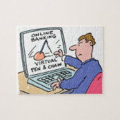 Op Computer Online Banking Funny Cartoon Legpuzzel (Horizontaal)