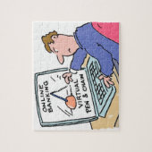 Op Computer Online Banking Funny Cartoon Legpuzzel (Verticaal)