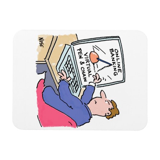 Op Computer Online Banking Funny Cartoon Magneet (Horizontaal)