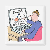 Op Computer Online Banking Funny Cartoon Magneet (Voorkant)