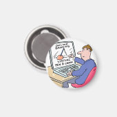 Op Computer Online Banking Funny Cartoon Magneet (Voorkant / Achterkant)