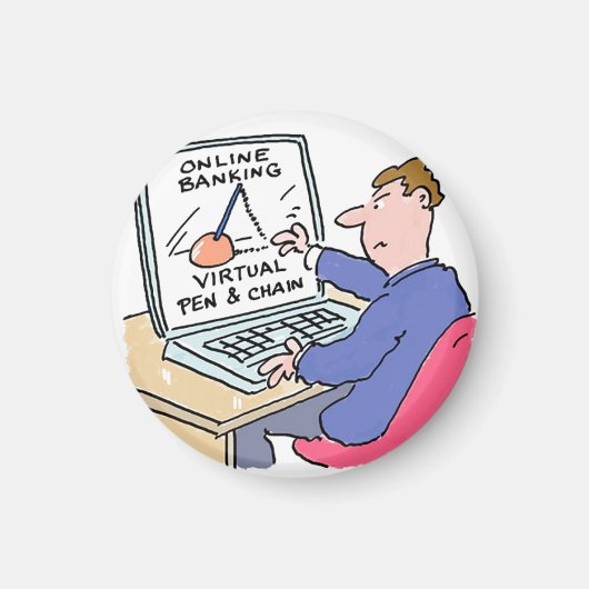 Op Computer Online Banking Funny Cartoon Magneet (Voorkant)