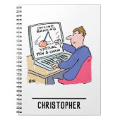 Op Computer Online Banking Funny Cartoon Notitieboek (Voorkant)