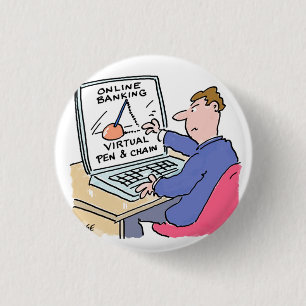 Op Computer Online Banking Funny Cartoon Ronde Button 3,2 Cm