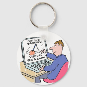 Op Computer Online Banking Funny Cartoon Sleutelhanger