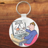 Op Computer Online Banking Funny Cartoon Sleutelhanger (Voorkant)