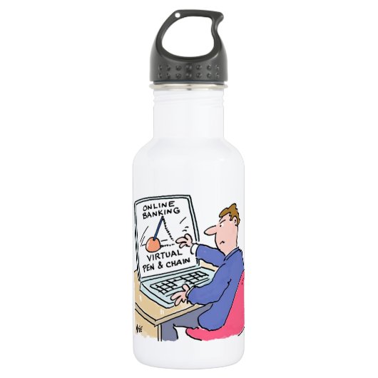 Op Computer Online Banking Funny Cartoon Waterfles (Voorkant)