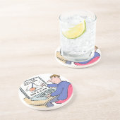 Op Computer Online Banking Funny Cartoon Zandsteen Onderzetter (Zijkant)