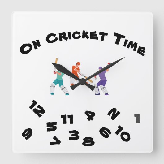 OP **CRICKET TIME** SPORTSMAN'S acrylwandklok Vierkante Klok (Voorkant)
