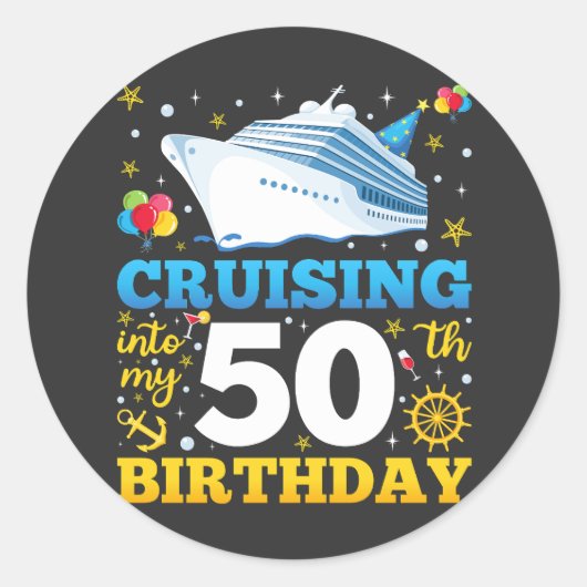 Op cruise naar mijn 50 verjaardagsfeestje ronde sticker (Voorkant)