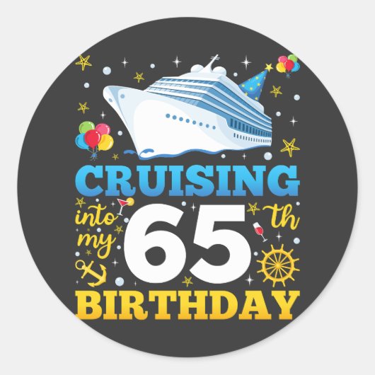 Op cruise naar mijn 65 verjaardagsfeestje ronde sticker (Voorkant)