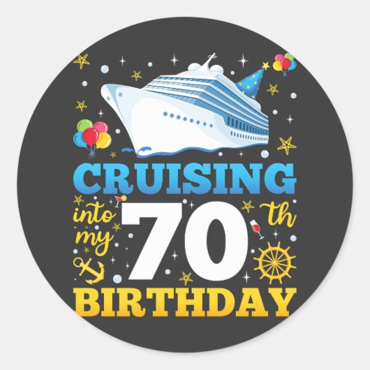 Op cruise naar mijn 70 verjaardagsfeestje ronde sticker (Voorkant)