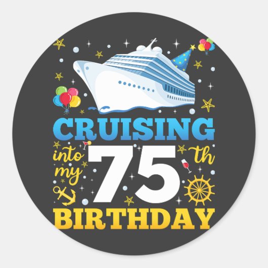 Op cruise naar mijn 75 verjaardagsfeestje ronde sticker (Voorkant)