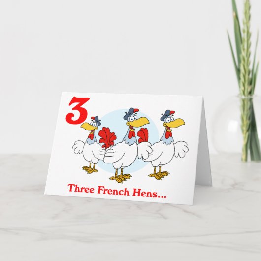 Op de 3e kerstdag drie Franse kippen Feestdagen Kaart (Voorkant)