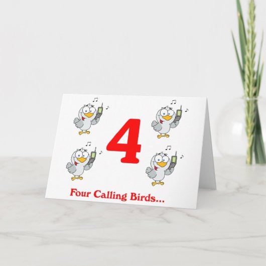 Op de 4e kerstdag vier roepende vogels feestdagen kaart (Voorkant)