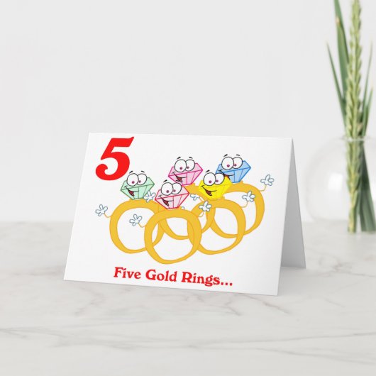 Op de 5e kerstdag vijf gouden ringen feestdagen kaart (Voorkant)