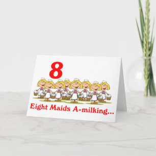 Op de 8e kerstdag acht melkmeisjes feestdagen kaart