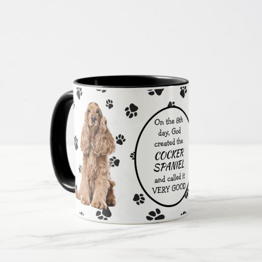 Op de achtste dag Creëer God Cocker Spaniels Mok (Voorkant links)