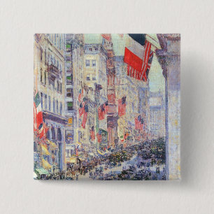 Op de Avenue van 34th Street, mei 1917 door Hassam Vierkante Button 5,1 Cm