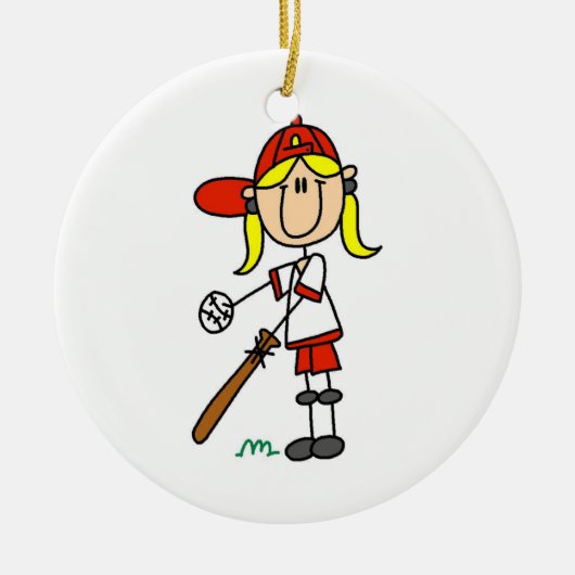 Op de bat Girl Stick Figuur Baseball Giften Keramisch Ornament (Voorkant)