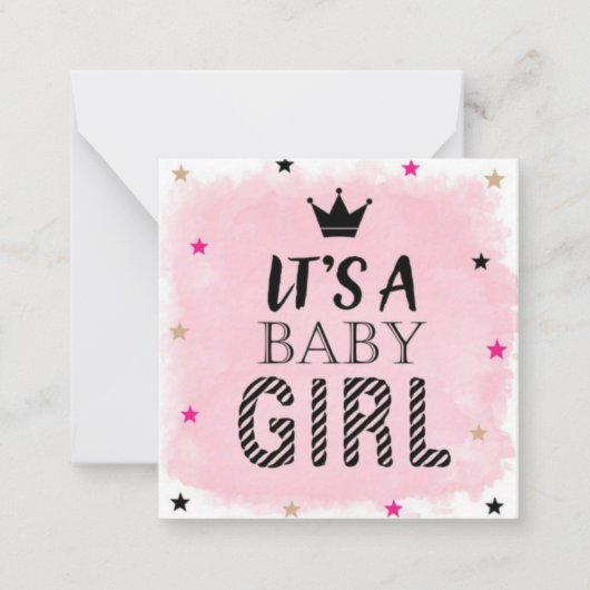 Op de begroting afgestemde geboorte baby girl aank notitiekaartje (Voorkant)