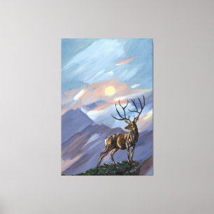 Op de berg blijven met moonlight - Abstracte verf Canvas Afdruk