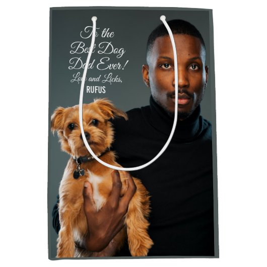 Op de beste maatfoto van de hond vader ooit medium cadeauzakje (Voorkant)