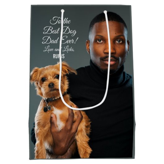 Op de beste maatfoto van de hond vader ooit medium cadeauzakje (Achterkant)