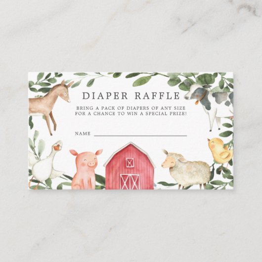 Op de Boerderij Diaper Raffle Baby shower Card Informatiekaartje (Voorkant)