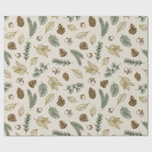 op de bosbodem rustic pinecones evergreen cadeaupapier (Vlak)