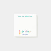 Op de bureau van de kunstleraar gepersonaliseerde  post-it® notes (Voorkant)