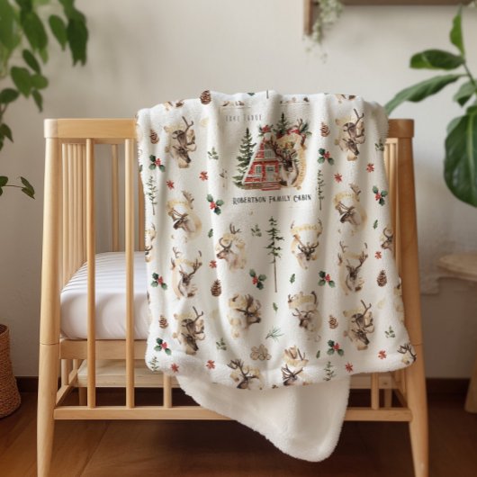 Op de Cabin | Familienaam kersttand Sherpa Deken