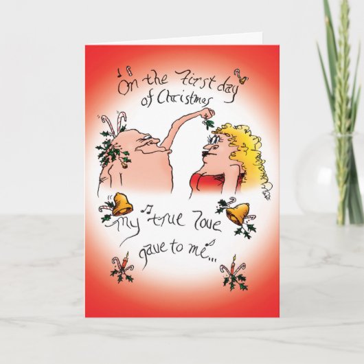 Op de eerste dag van de Kerstmis kreeg ik de vogel Feestdagen Kaart (Voorkant)