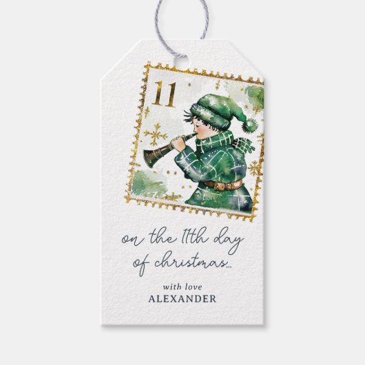 Op de elfde dag van Kerstmis Cadeaulabel (Voorkant)